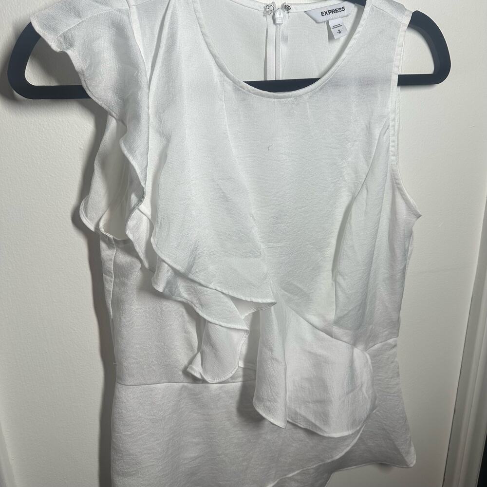 Express White Cascading Ruffle Tank Top Size Small - Picture 2 of 9